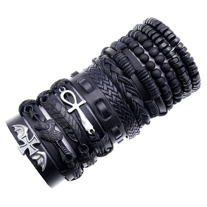 Punk style retro woven suit cowhide simple men's bracelet