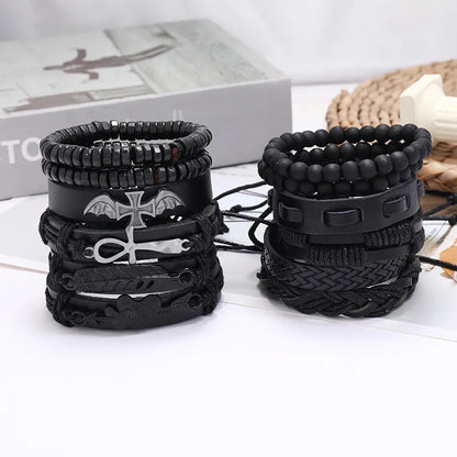 Punk style retro woven suit cowhide simple men's bracelet