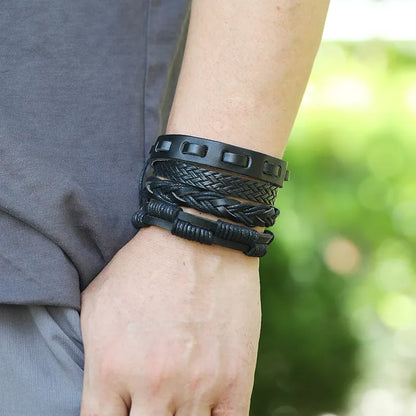 Punk style retro woven suit cowhide simple men's bracelet