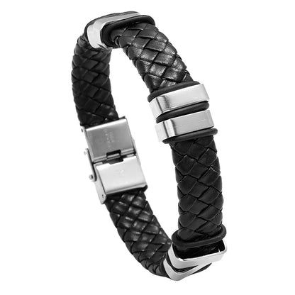 Simple woven stainless steel leather bracelet men's jewelry bracelet