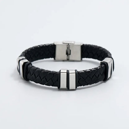 Simple woven stainless steel leather bracelet men's jewelry bracelet