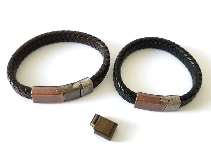 Vintage Stainless Steel Leather Woven Bracelet