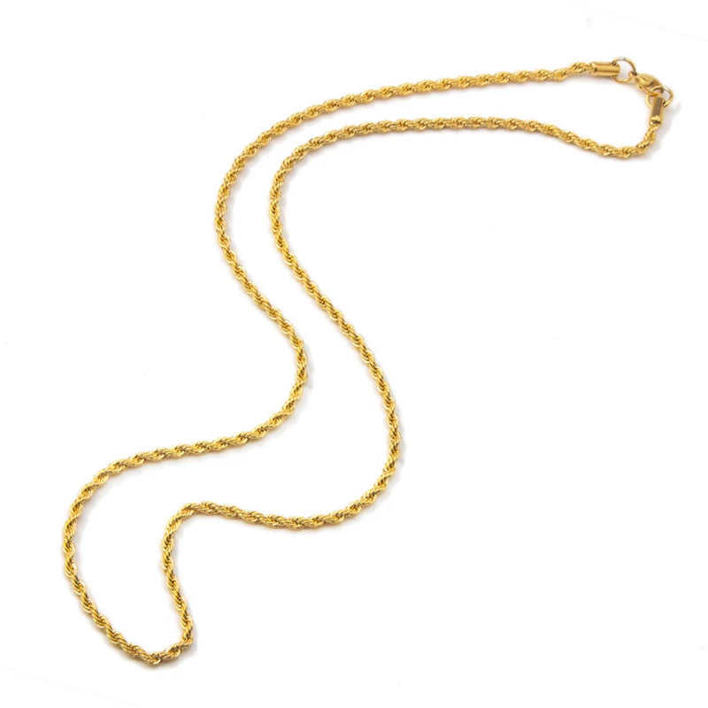 Wholesale Price 316L Stainless Steel Gold Color Twist Chain Necklace Fashion Gift Jewelry For Men and women